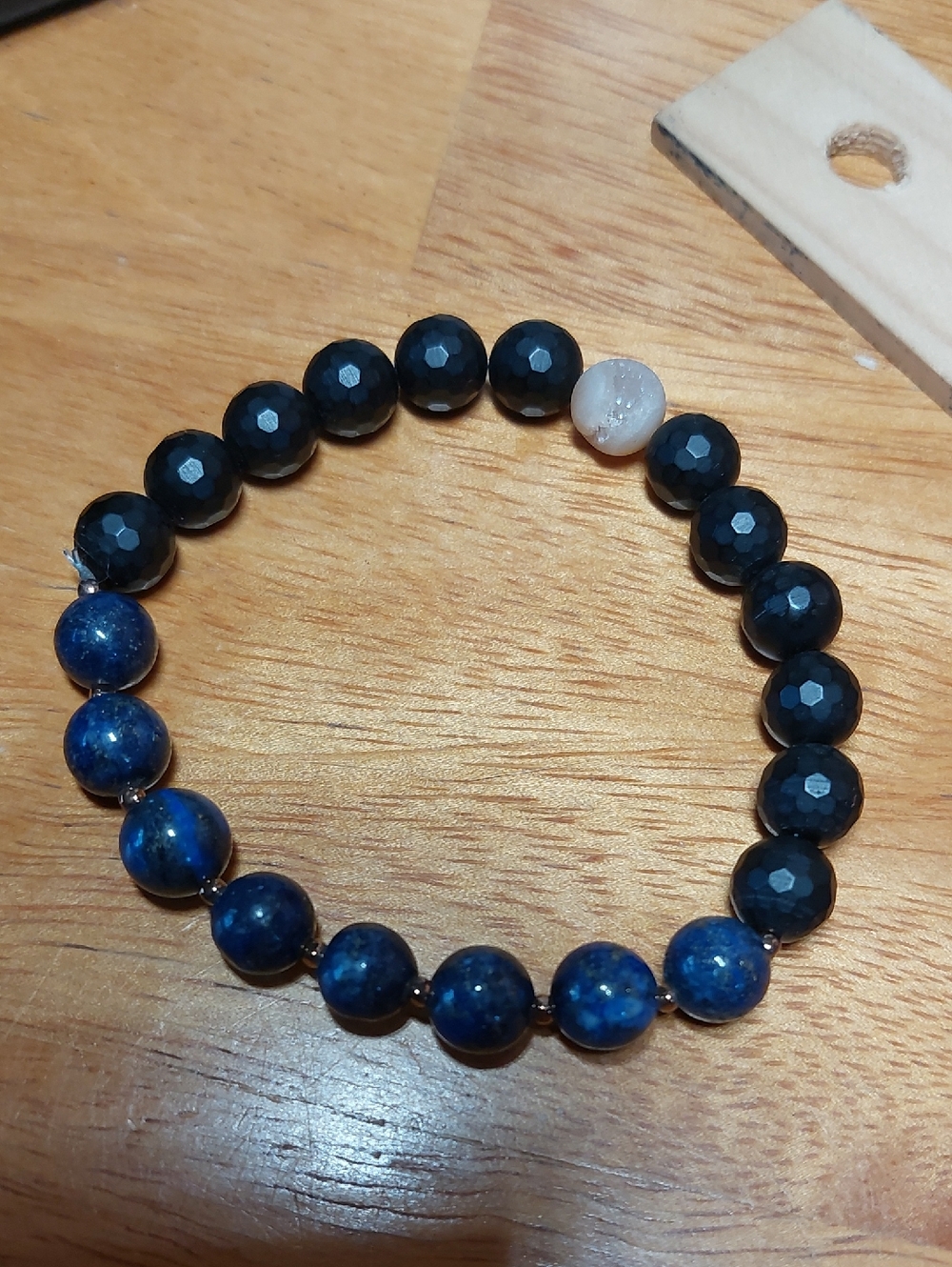 Black Blue Semi-precious Stone 8mm Bead Stretch Bracelet Lapis